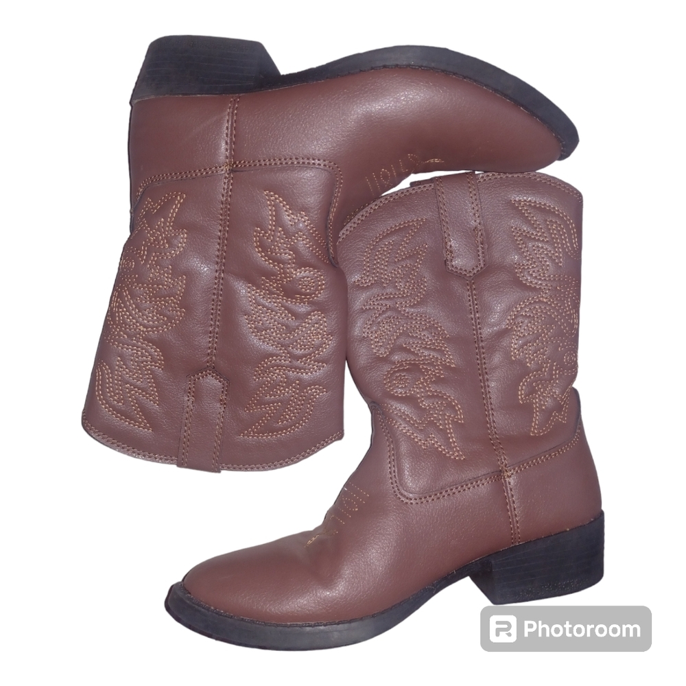 Deer Stags Ranch Dark Brown Western Cowboy Boots Youth Size 1